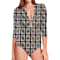 Four Kings Playing Cards Pattern Print Long Sleeve Swimsuit