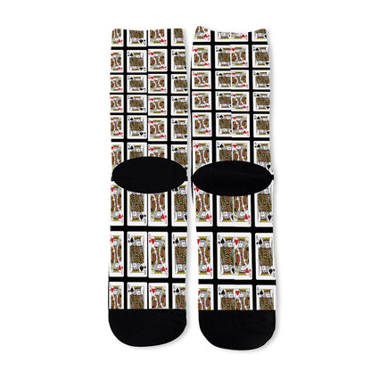Four Kings Playing Cards Pattern Print Long Socks