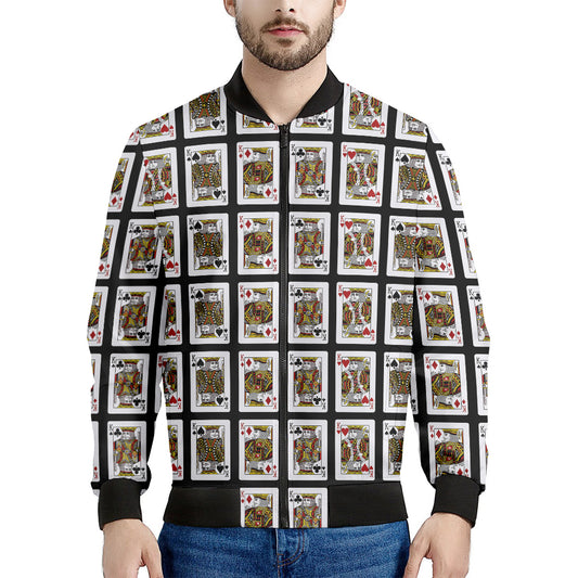 Four Kings Playing Cards Pattern Print Men's Bomber Jacket