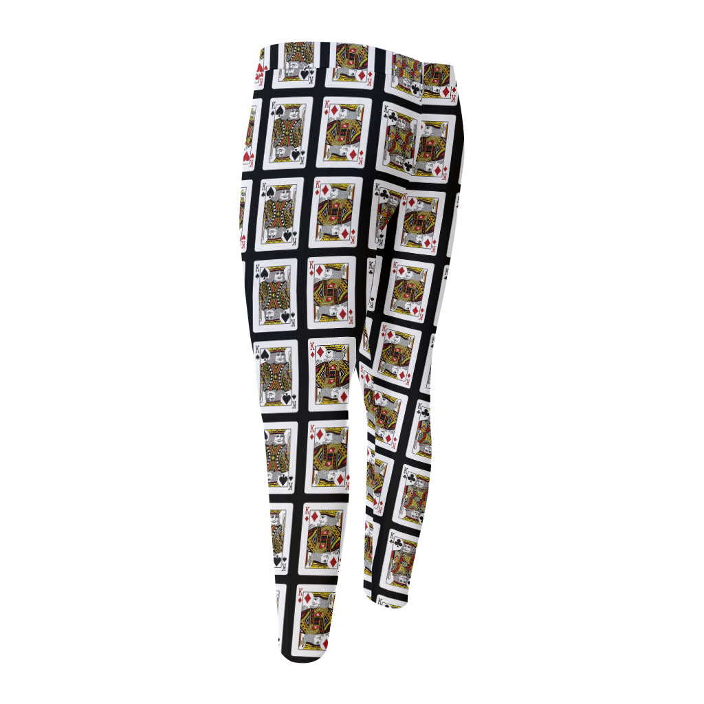 Four Kings Playing Cards Pattern Print Men's Compression Pants