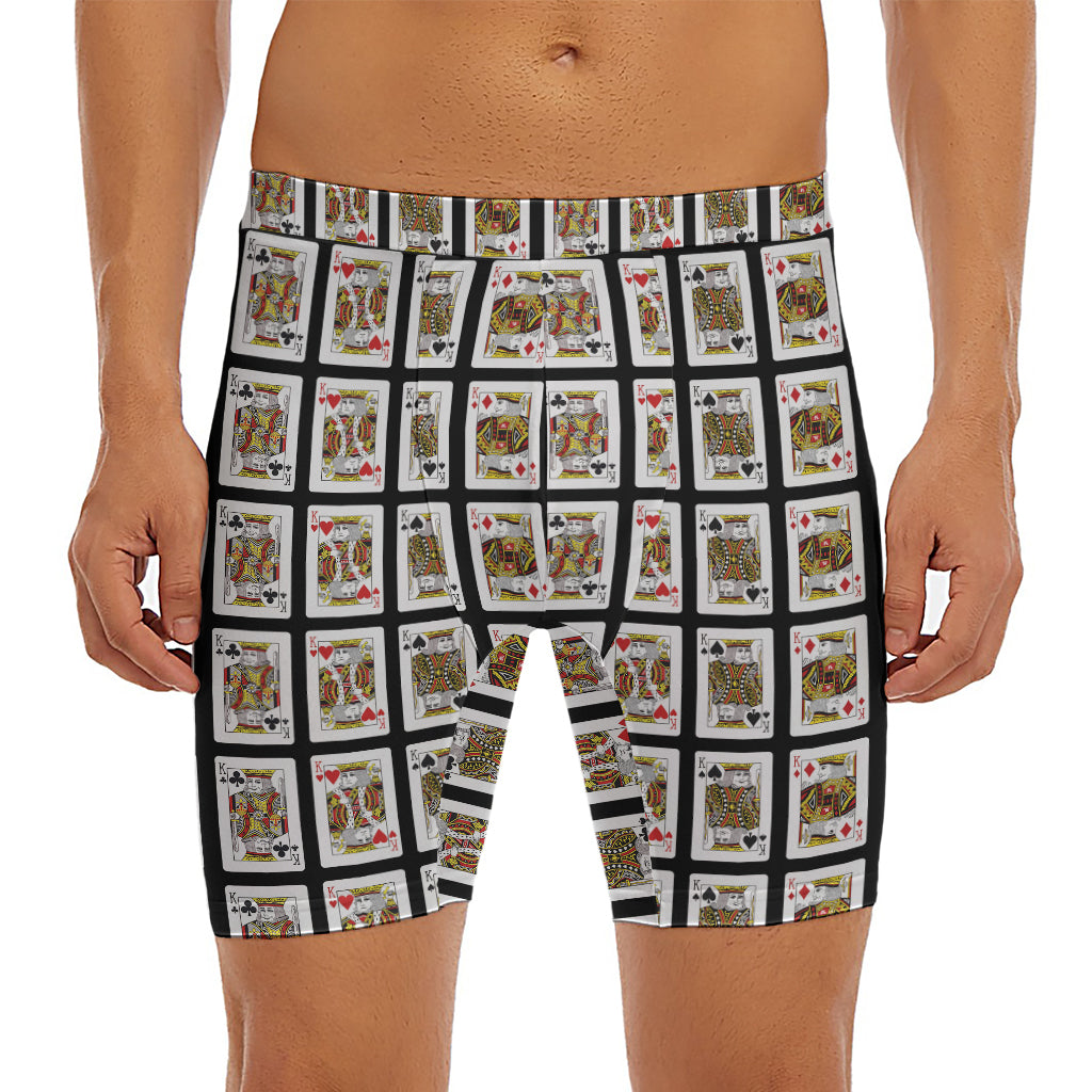 Four Kings Playing Cards Pattern Print Men's Long Boxer Briefs