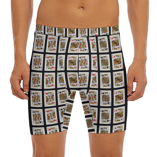 Four Kings Playing Cards Pattern Print Men's Long Boxer Briefs