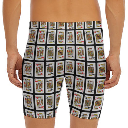 Four Kings Playing Cards Pattern Print Men's Long Boxer Briefs