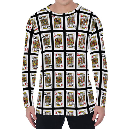 Four Kings Playing Cards Pattern Print Men's Long Sleeve T-Shirt