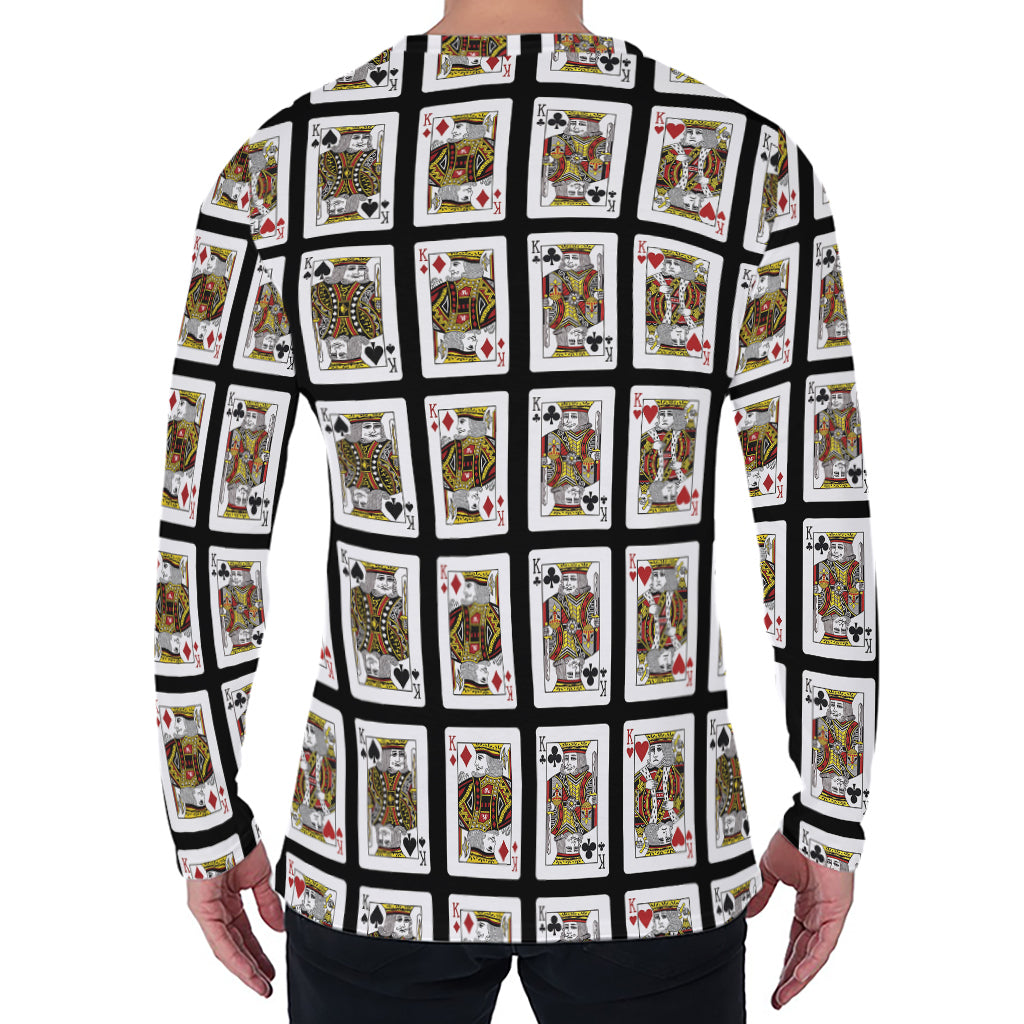 Four Kings Playing Cards Pattern Print Men's Long Sleeve T-Shirt