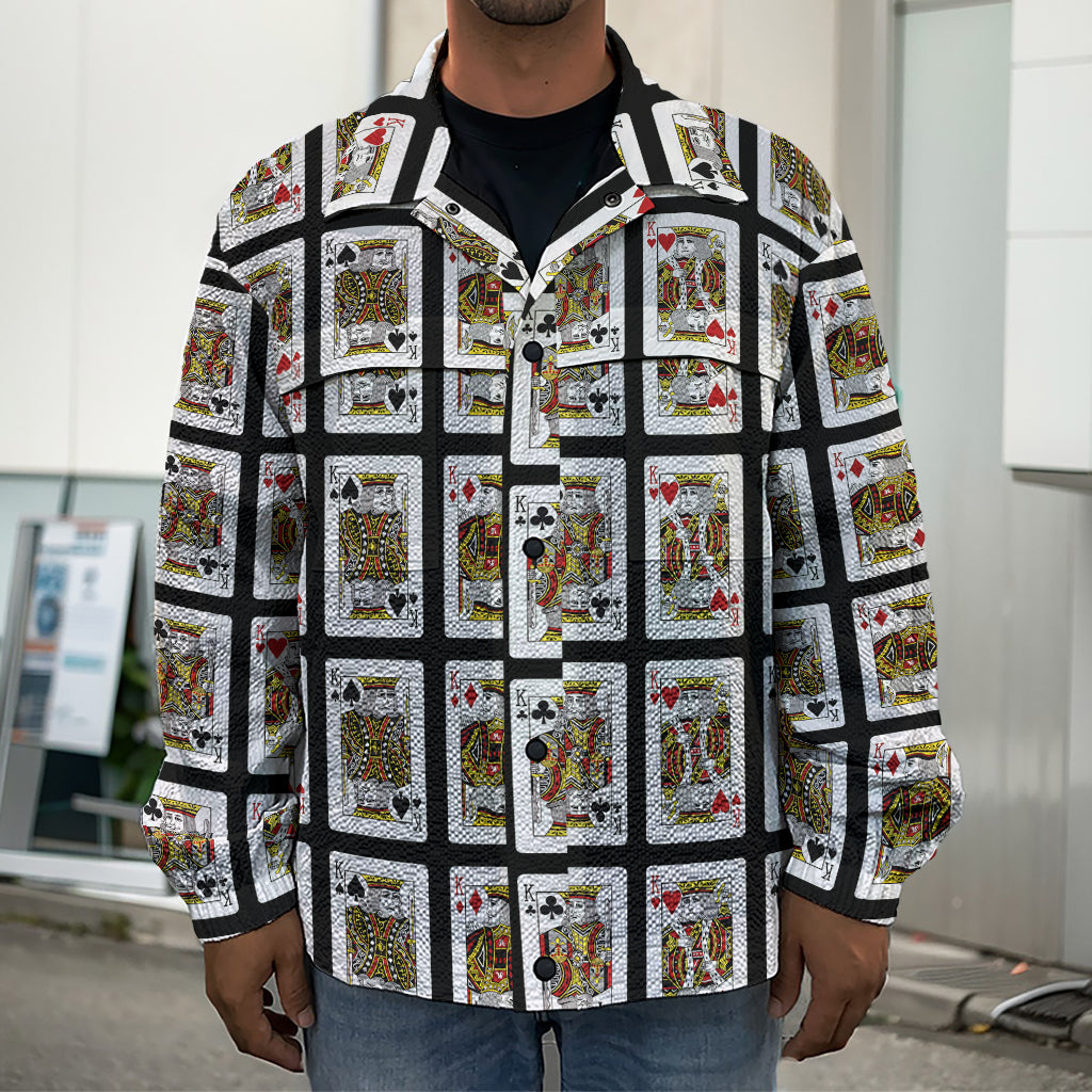 Four Kings Playing Cards Pattern Print Men's Shirt Jacket