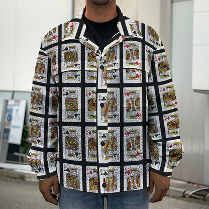 Four Kings Playing Cards Pattern Print Men's Shirt Jacket