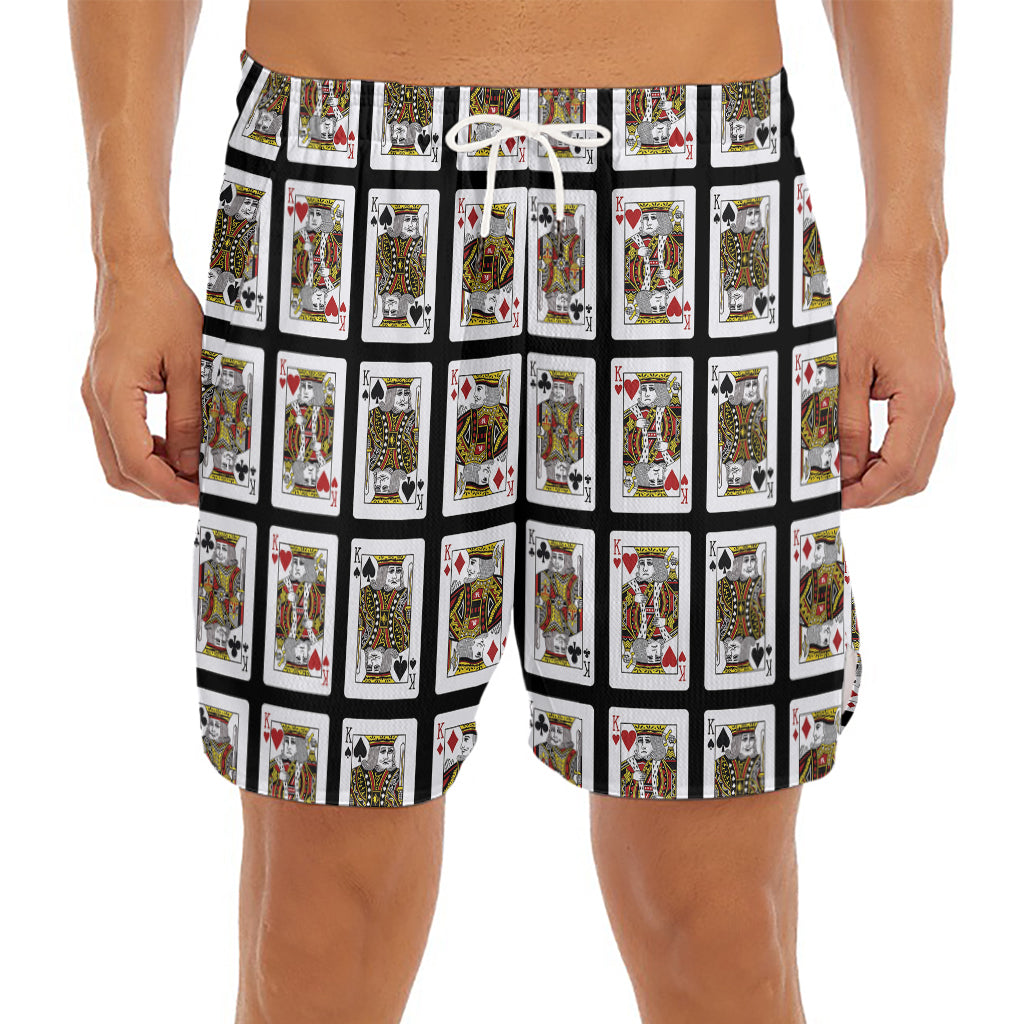 Four Kings Playing Cards Pattern Print Men's Split Running Shorts