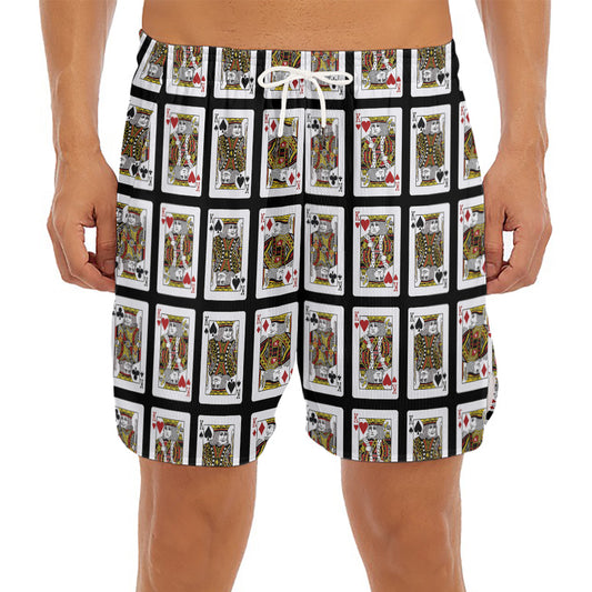 Four Kings Playing Cards Pattern Print Men's Split Running Shorts