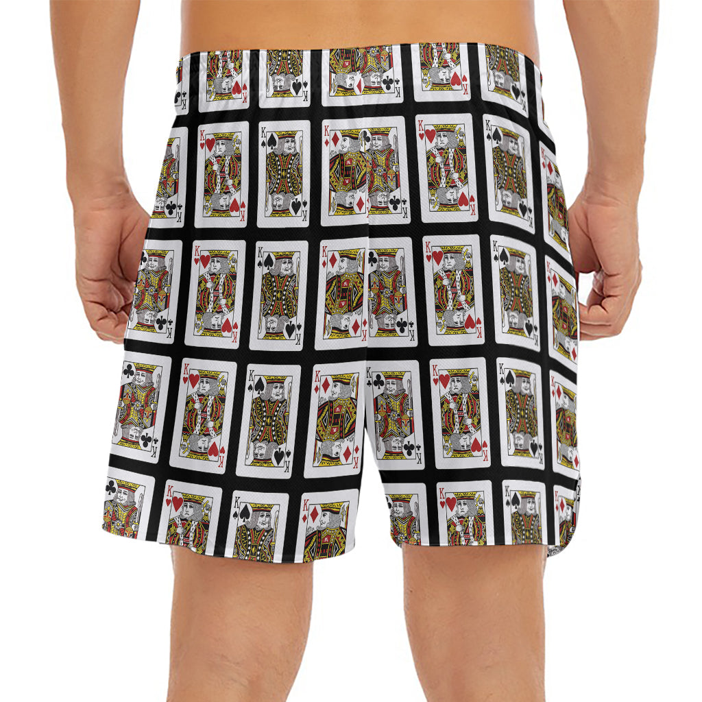 Four Kings Playing Cards Pattern Print Men's Split Running Shorts