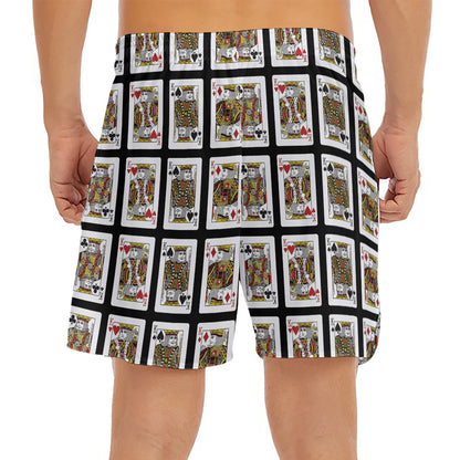 Four Kings Playing Cards Pattern Print Men's Split Running Shorts