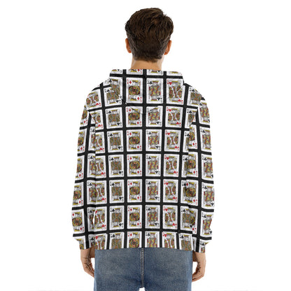 Four Kings Playing Cards Pattern Print Men's Velvet Pullover Hoodie