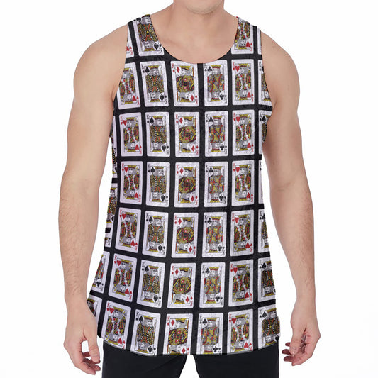 Four Kings Playing Cards Pattern Print Men's Velvet Tank Top