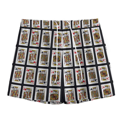 Four Kings Playing Cards Pattern Print Mesh Shorts