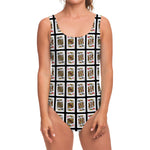 Four Kings Playing Cards Pattern Print One Piece Swimsuit