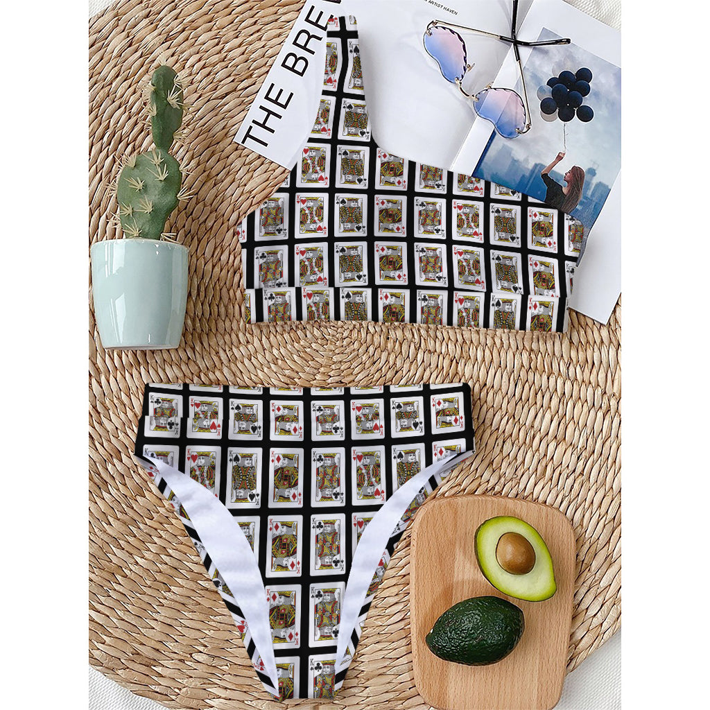 Four Kings Playing Cards Pattern Print One Shoulder Bikini Top