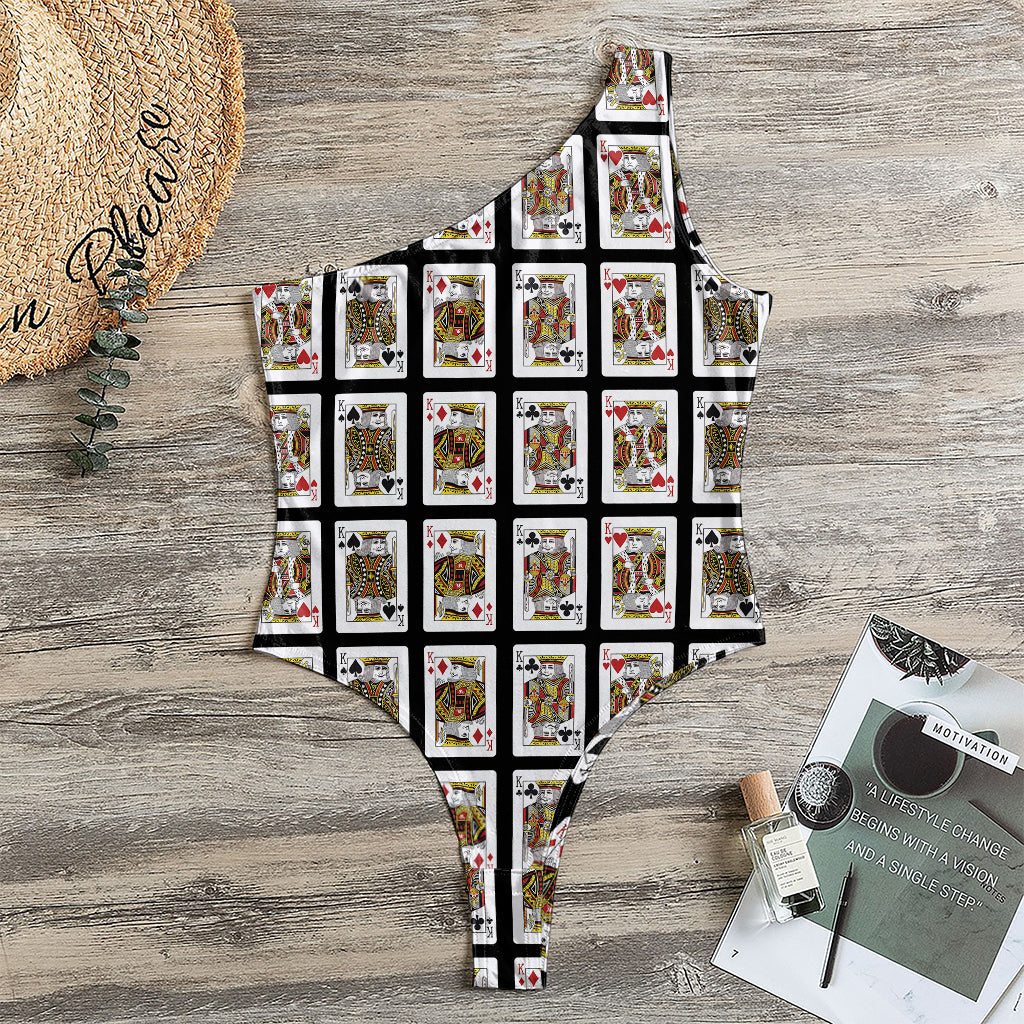 Four Kings Playing Cards Pattern Print One Shoulder Bodysuit