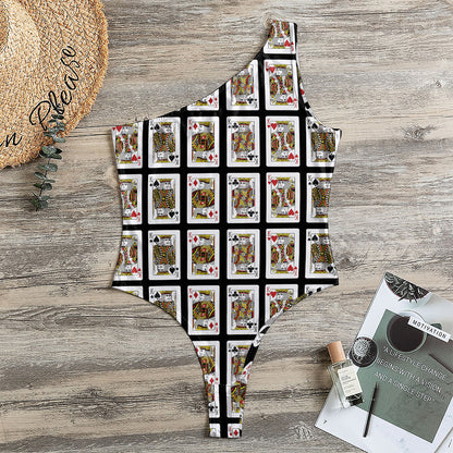 Four Kings Playing Cards Pattern Print One Shoulder Bodysuit