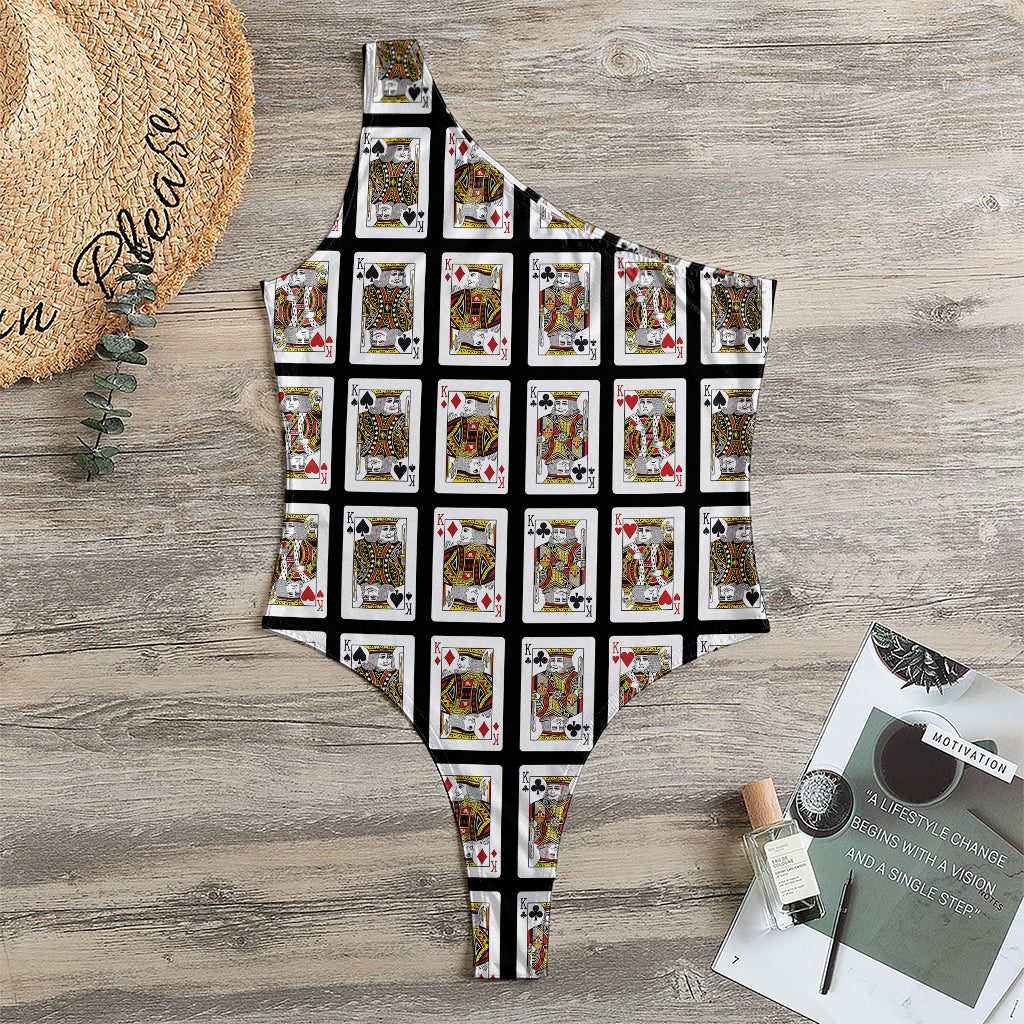 Four Kings Playing Cards Pattern Print One Shoulder Bodysuit