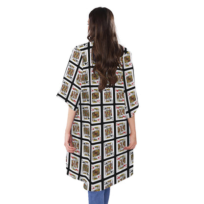 Four Kings Playing Cards Pattern Print Open Front Beach Cover Up