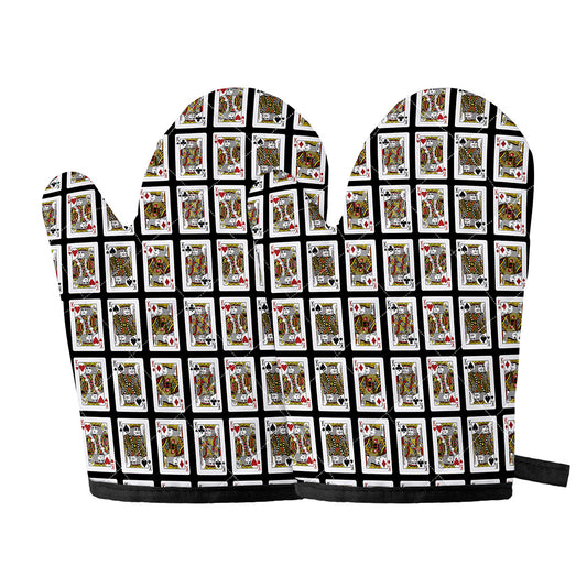 Four Kings Playing Cards Pattern Print Oven Mitts