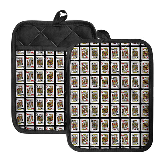 Four Kings Playing Cards Pattern Print Pot Holders With Pocket