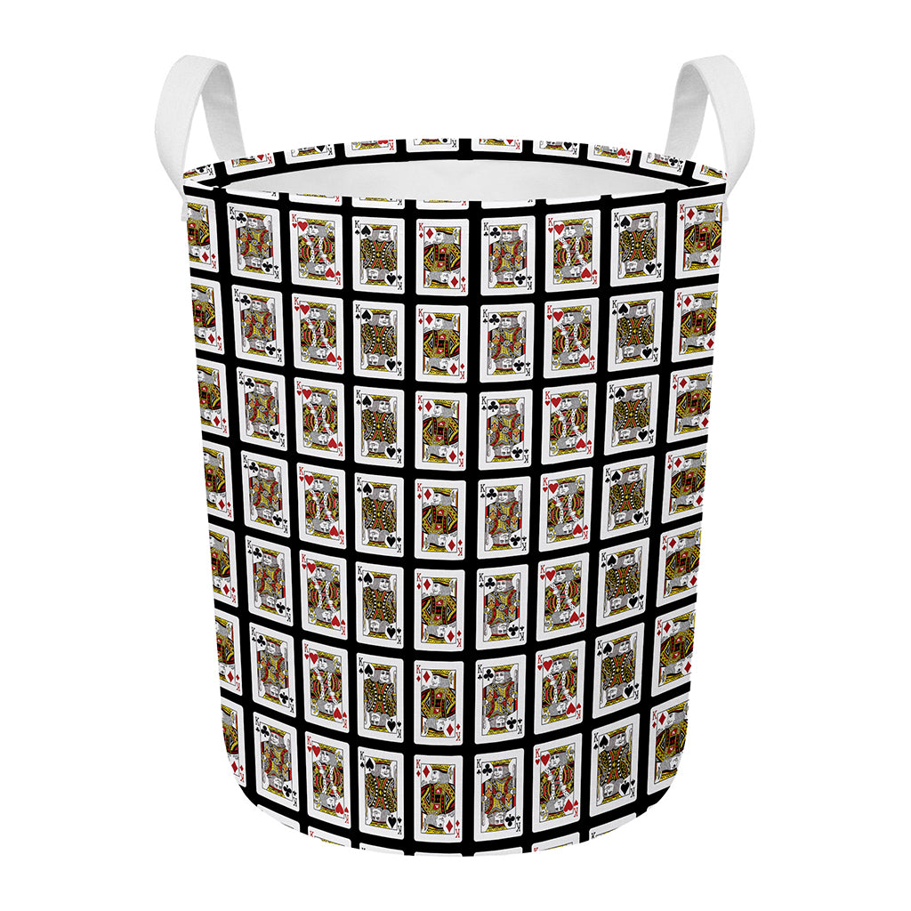 Four Kings Playing Cards Pattern Print Round Laundry Basket