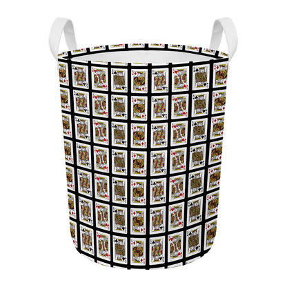 Four Kings Playing Cards Pattern Print Round Laundry Basket