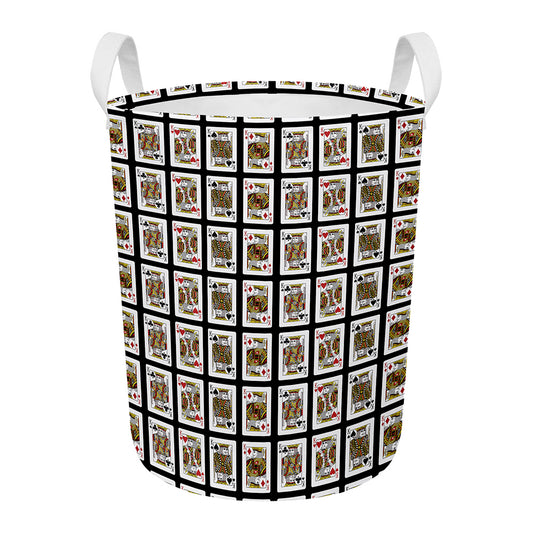 Four Kings Playing Cards Pattern Print Round Laundry Basket