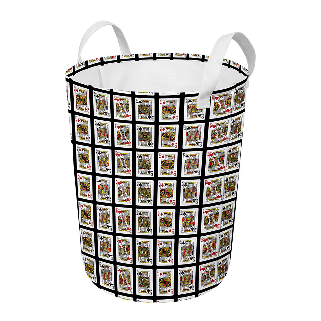 Four Kings Playing Cards Pattern Print Round Laundry Basket