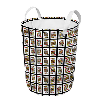 Four Kings Playing Cards Pattern Print Round Laundry Basket