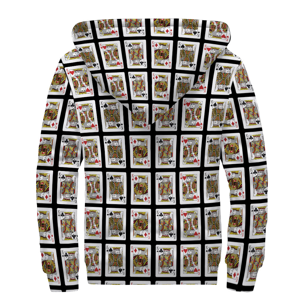 Four Kings Playing Cards Pattern Print Sherpa Lined Zip Up Hoodie