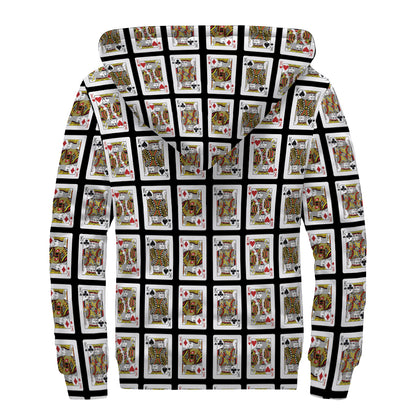 Four Kings Playing Cards Pattern Print Sherpa Lined Zip Up Hoodie