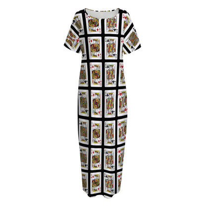 Four Kings Playing Cards Pattern Print Short Sleeve Long Nightdress