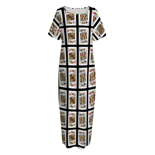 Four Kings Playing Cards Pattern Print Short Sleeve Long Nightdress