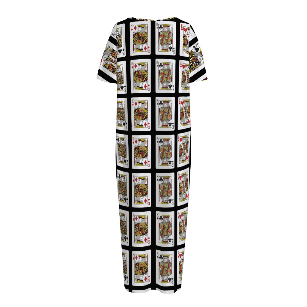 Four Kings Playing Cards Pattern Print Short Sleeve Long Nightdress