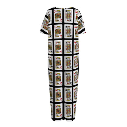 Four Kings Playing Cards Pattern Print Short Sleeve Long Nightdress