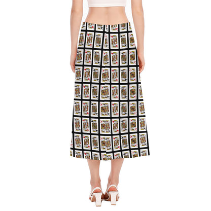 Four Kings Playing Cards Pattern Print Side Slit Midi Skirt