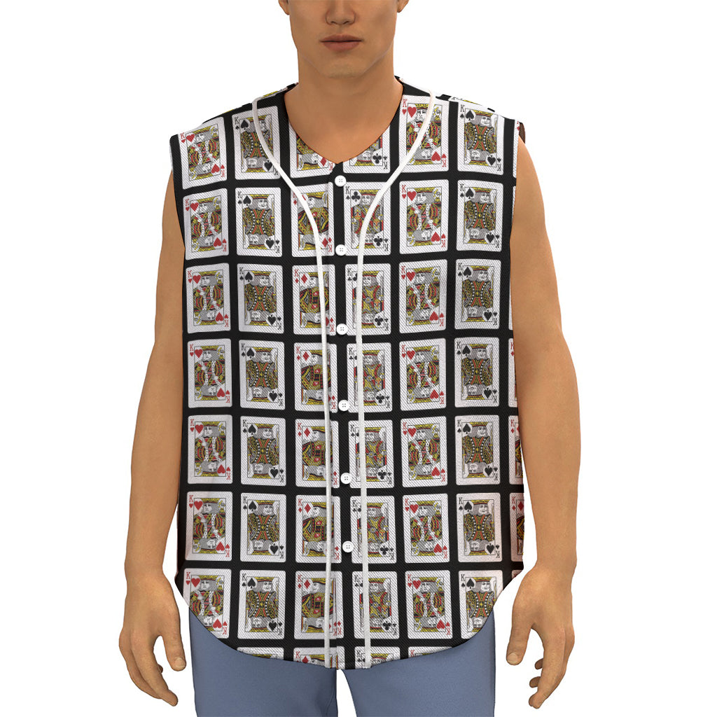 Four Kings Playing Cards Pattern Print Sleeveless Baseball Jersey