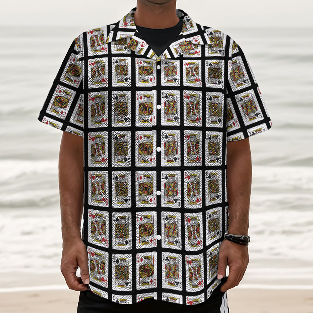 Four Kings Playing Cards Pattern Print Textured Short Sleeve Shirt