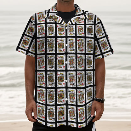 Four Kings Playing Cards Pattern Print Textured Short Sleeve Shirt