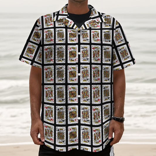 Four Kings Playing Cards Pattern Print Textured Short Sleeve Shirt