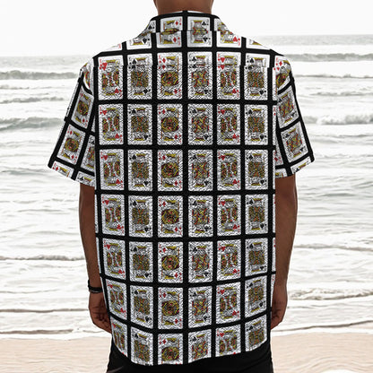 Four Kings Playing Cards Pattern Print Textured Short Sleeve Shirt
