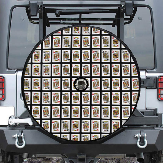 Four Kings Playing Cards Pattern Print Tire Cover With Camera Hole