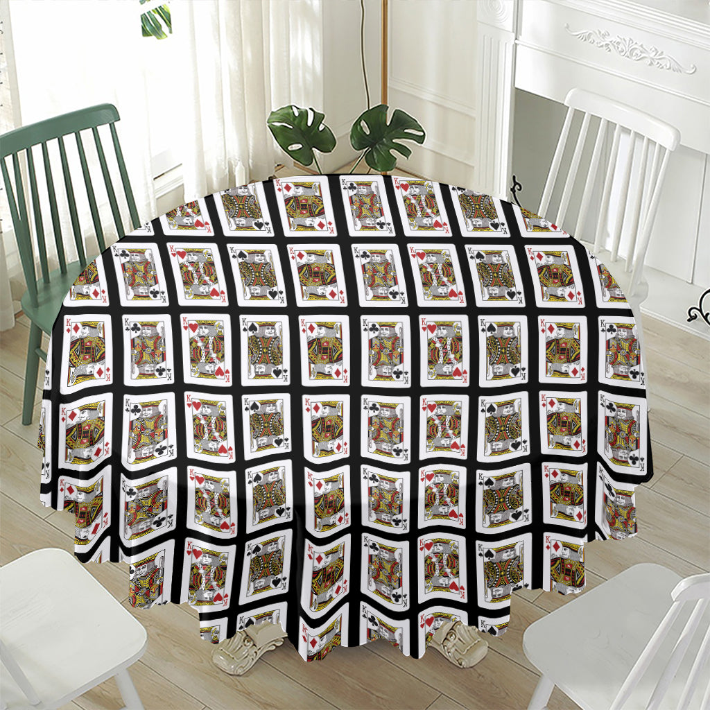 Four Kings Playing Cards Pattern Print Waterproof Round Tablecloth