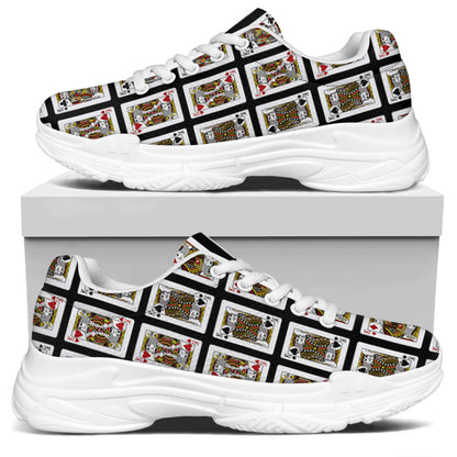 Four Kings Playing Cards Pattern Print White Chunky Shoes