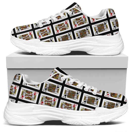 Four Kings Playing Cards Pattern Print White Chunky Shoes