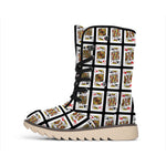 Four Kings Playing Cards Pattern Print Winter Boots