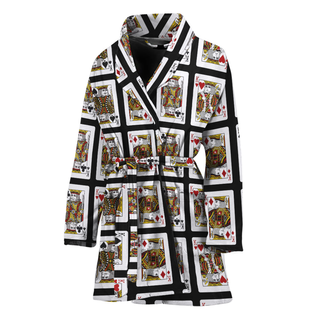 Four Kings Playing Cards Pattern Print Women's Bathrobe