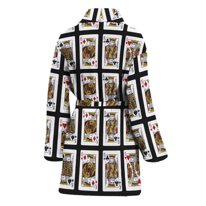 Four Kings Playing Cards Pattern Print Women's Bathrobe
